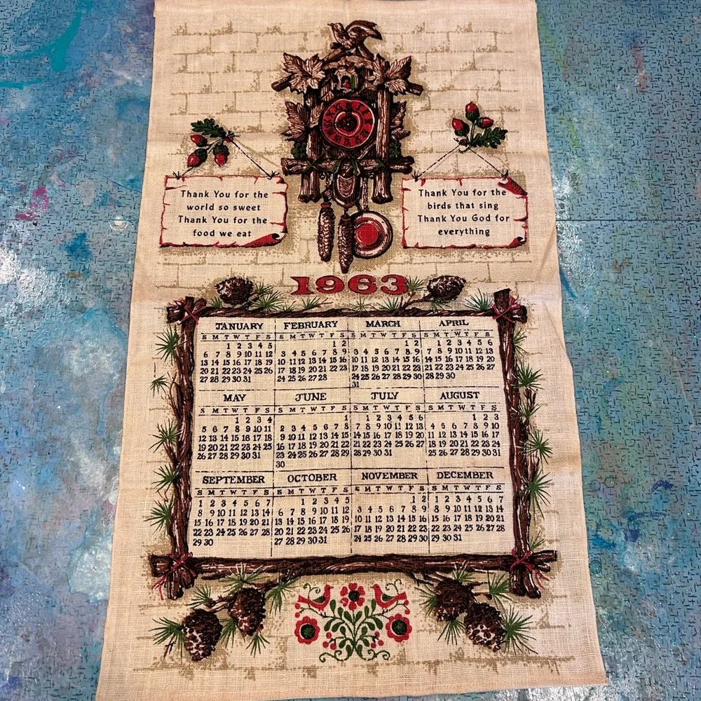 1963 Cuckoo Clock Linen Calendar